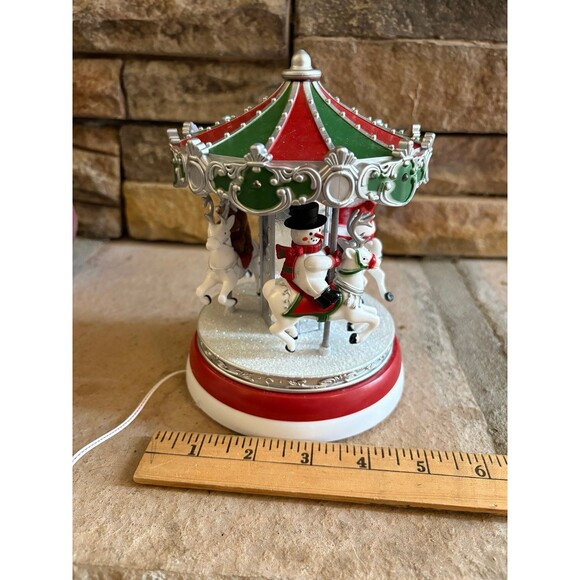 Holiday Time Animated Christmas Village Musical Carousel Santa Snowman Reindeer - Picture 7 of 8